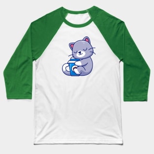 Cute Cat Hug Coffee Cup Cartoon Baseball T-Shirt